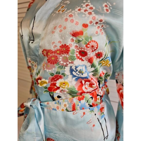 Light Blue Floral Japanese Kimono Robe 3/4 length size 42 - Picture 2 of 8